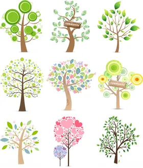 多彩卡通风格树木插画集