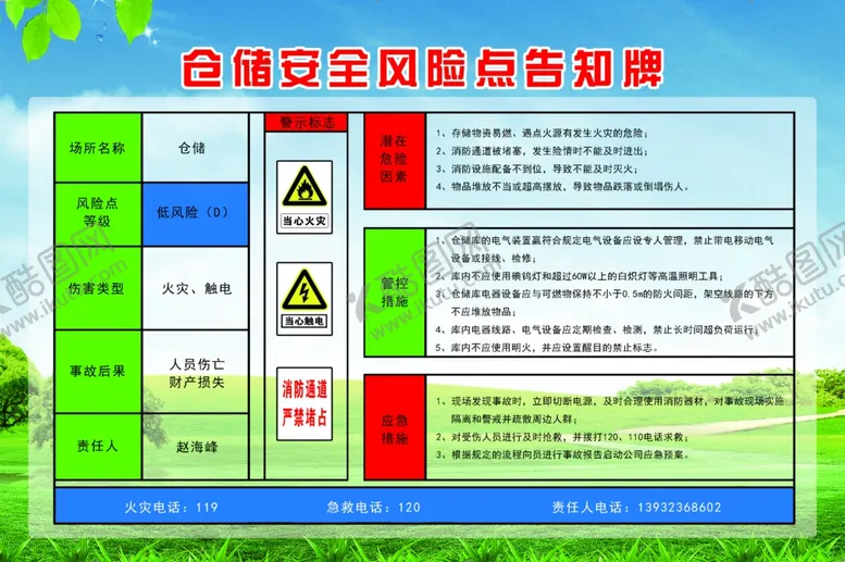 编号：83068604061918439992【酷图网】源文件下载-仓储安全风险告知牌