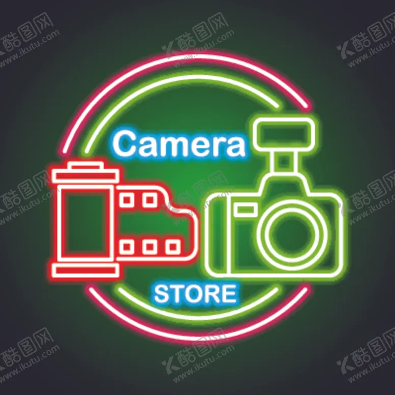 编号：79500603211047364531【酷图网】源文件下载-相机霓虹灯店面图片