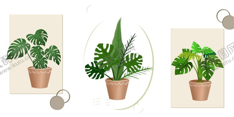 编号：90413903221315517297【酷图网】源文件下载-植物叶子盆栽三联画