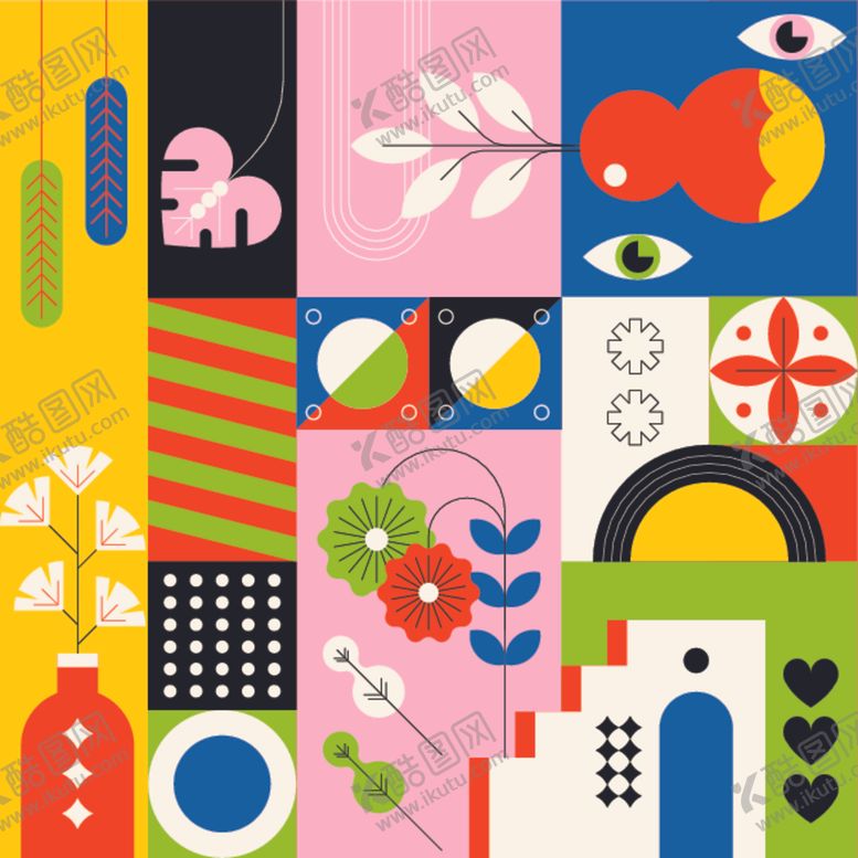 编号：69305110061528185052【酷图网】源文件下载-多彩几何图案艺术插画