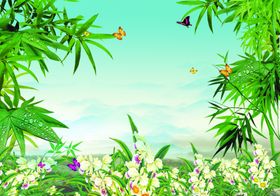 竹子竹叶富贵竹大山若隐若现