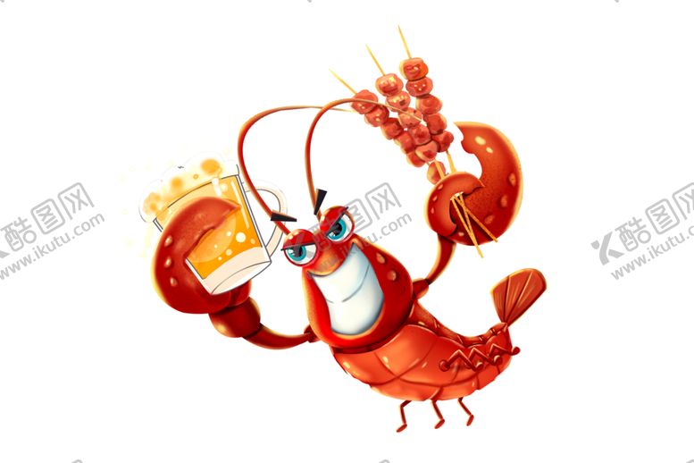 编号：57153309270645459146【酷图网】源文件下载-撸串喝啤酒的龙虾