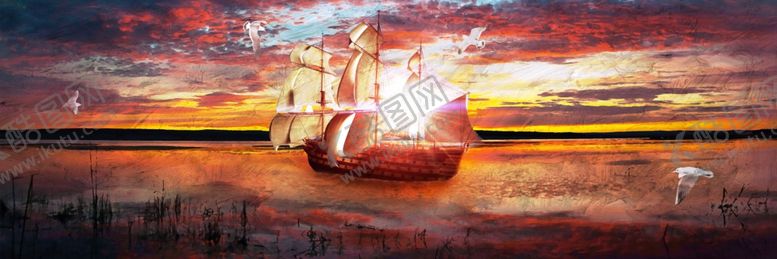 编号：99050509242308037009【酷图网】源文件下载-海上帆船油画风景