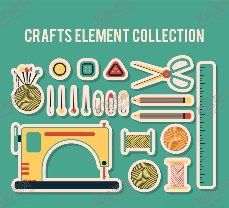 编号：18138010070323278542【酷图网】源文件下载-创意缝纫用品贴纸矢量素材