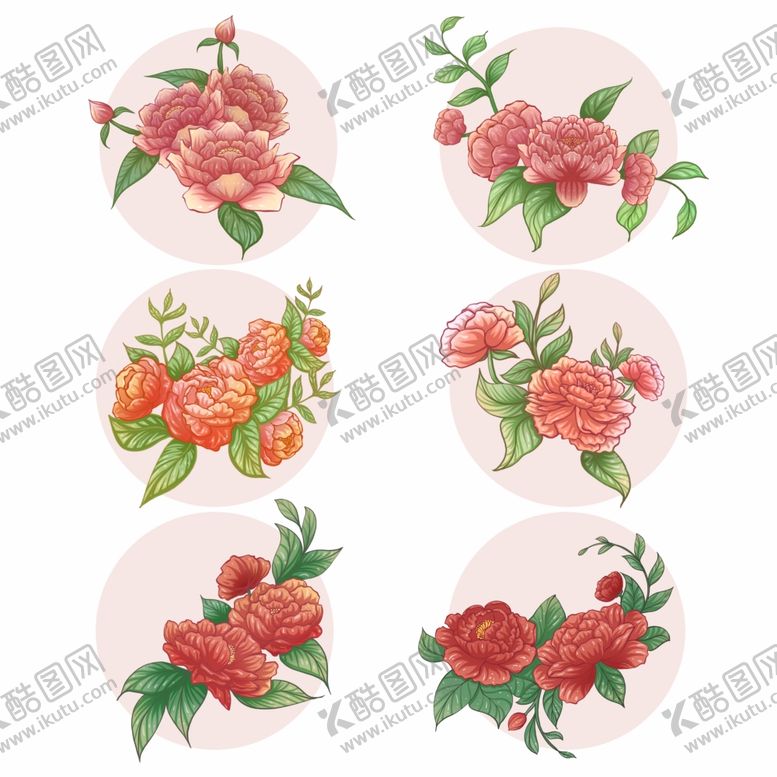 编号：66134201181523565676【酷图网】源文件下载-古典国潮粉色牡丹花花卉元素插画