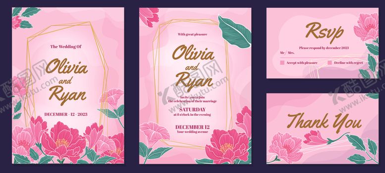 编号：77512511021838133968【酷图网】源文件下载-粉色花卉感谢贺卡设计