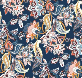 蓝色底花卉蝴蝶图案印花