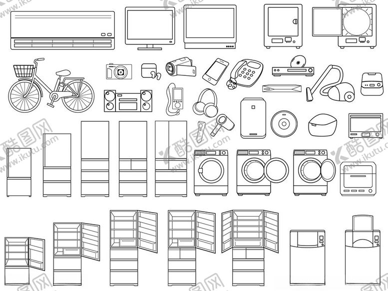 编号：95587711151233017146【酷图网】源文件下载-家居电器与用品轮廓图