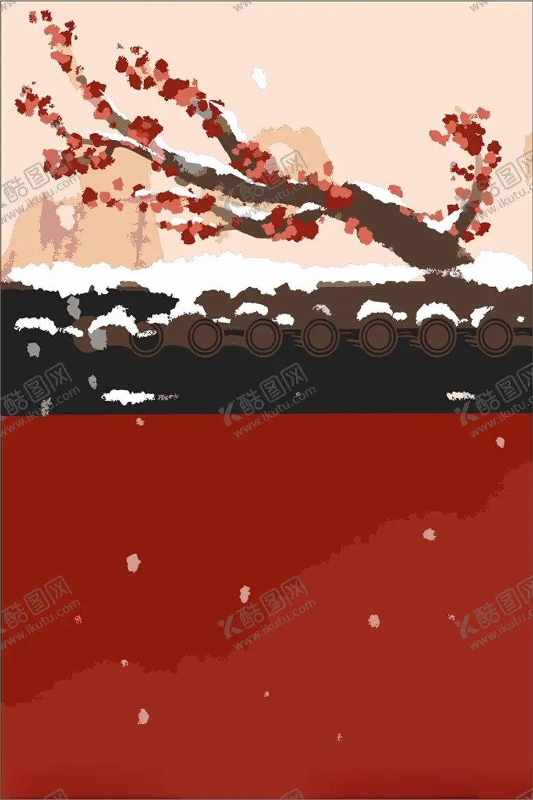 编号：37887402151458253017【酷图网】源文件下载-古风院墙寒梅雪景插画