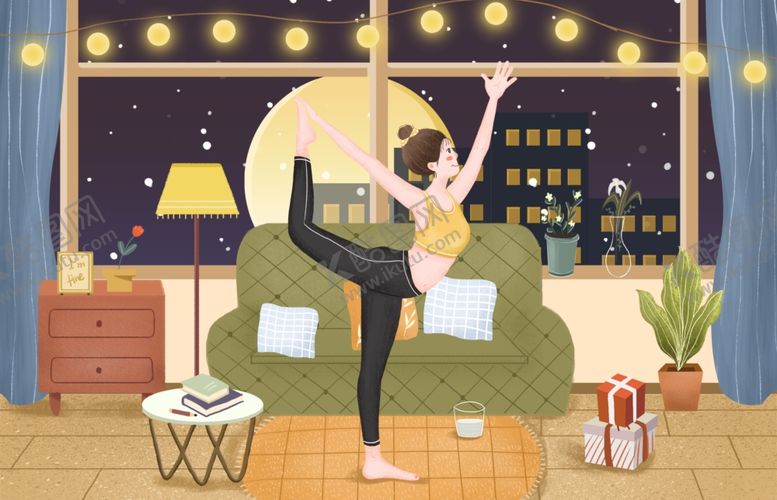 编号：27838809141110064067【酷图网】源文件下载-瑜伽人物女性清新插画卡通背景