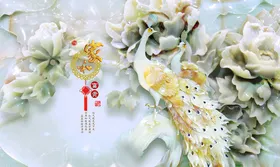 家和富贵玉雕仙鹤电视背景墙