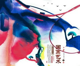 水墨山水背景画花鸟中式