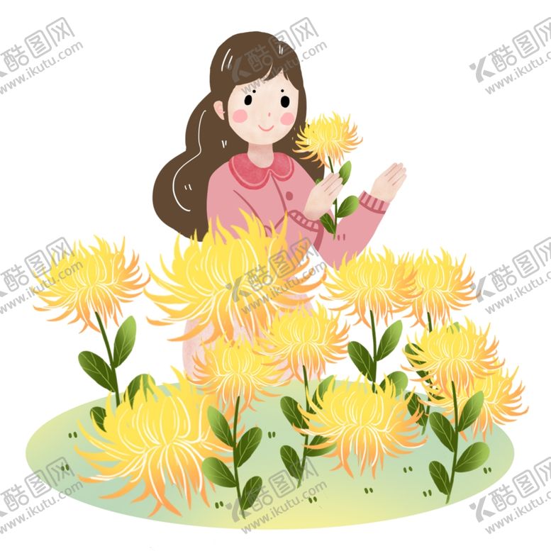 编号：83921510071603198115【酷图网】源文件下载-重阳节女孩赏菊花素材