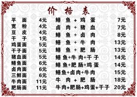 早餐小吃价格表