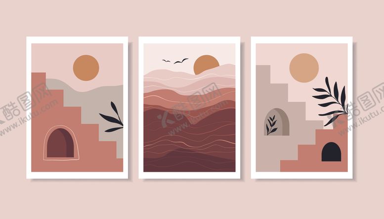 编号：76715610062204081820【酷图网】源文件下载-简约几何风景装饰画组合