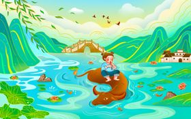 水墨江南水乡风景图