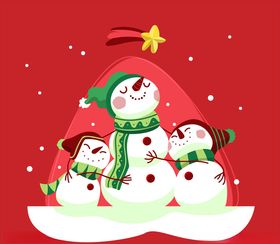 卡通雪中的雪人