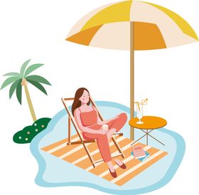 夏天防晒海边沙滩插画