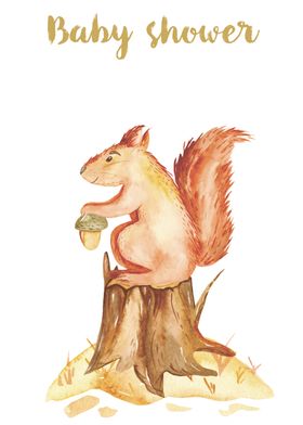 秋季森系水彩动物插画