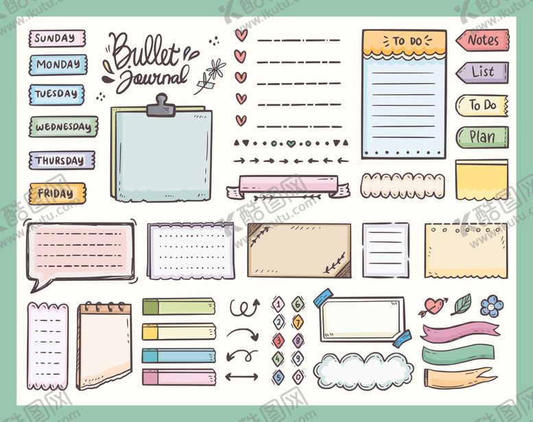 编号：93170210122015258518【酷图网】源文件下载-可爱手绘风手账元素集合