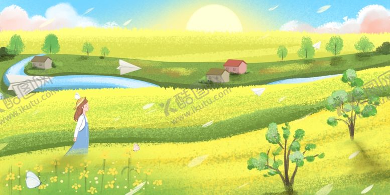 编号：38797509160017149755【酷图网】源文件下载-立春女孩在油菜花田感受阳光