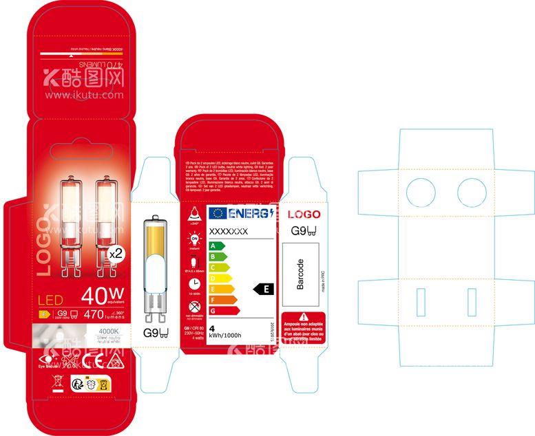 编号：78436812230637526518【酷图网】源文件下载-G9 LED灯包装平面展开图
