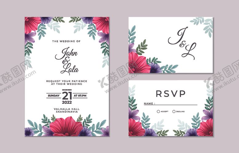 编号：93647211021723107796【酷图网】源文件下载-花卉婚礼请柬设计模板