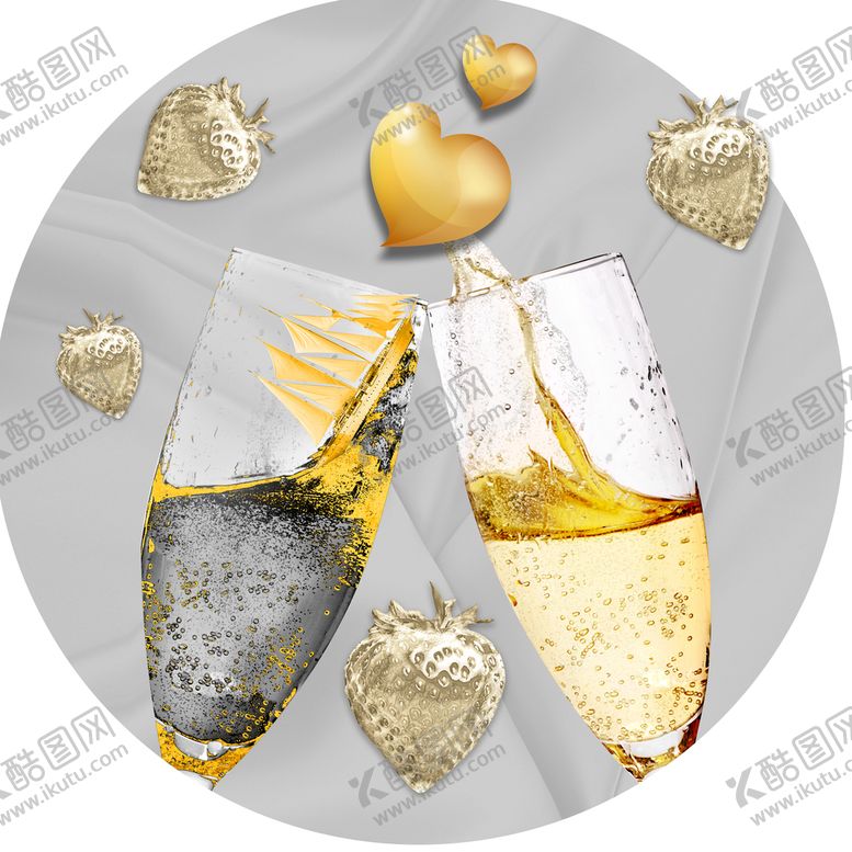 编号：68207509210306519812【酷图网】源文件下载-香槟酒杯草莓艺术挂画装饰画