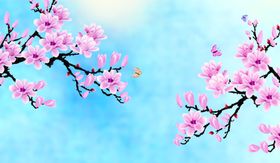 梅花迎春花粉红色装饰画背景墙