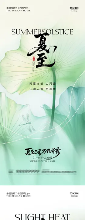 夏至荷叶节气海报
