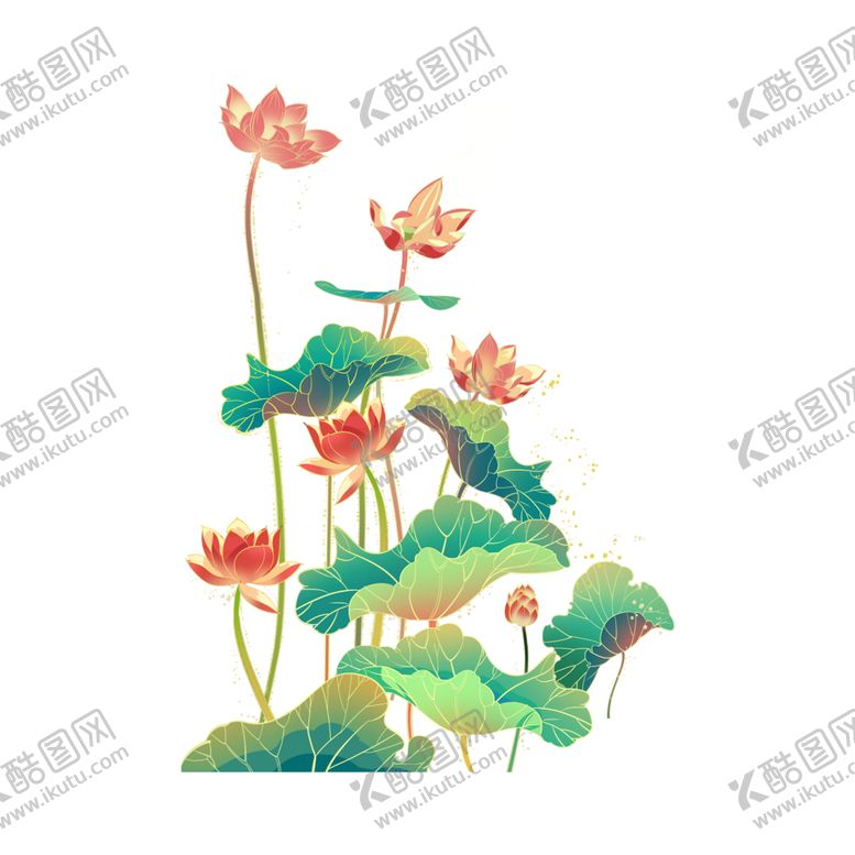 编号：98869806290031507690【酷图网】源文件下载-荷花山水复古插画卡通海报素材