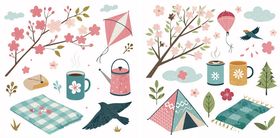 春日野餐露营元素插画