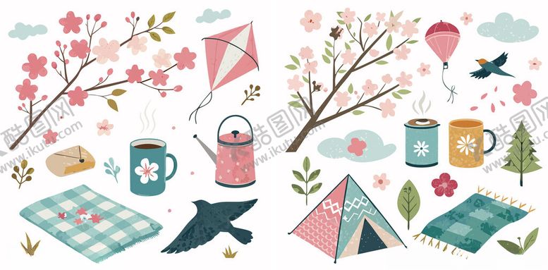 编号：59584204030603372325【酷图网】源文件下载-春日野餐露营元素插画