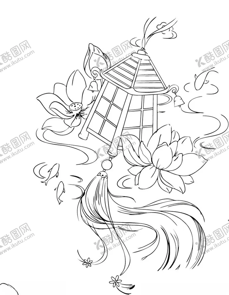 编号：71416002091027354458【酷图网】源文件下载-鱼戏莲花线条图