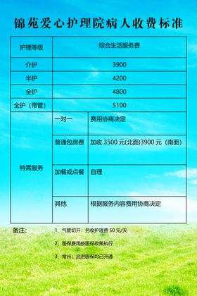 爱心护理院收费标准