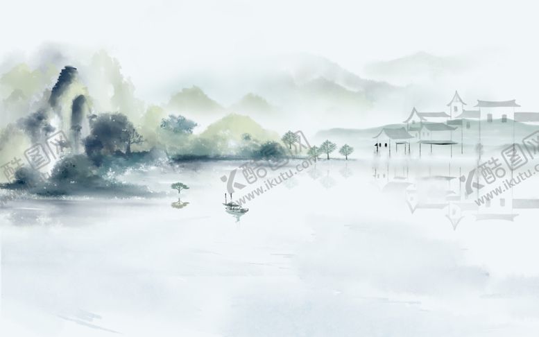 编号：13754801261539123172【酷图网】源文件下载-新中式水墨山水背景墙窗帘
