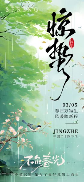 惊蛰春天春雨插画海报