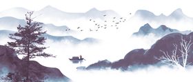 山水建筑传统国风古风插画背景