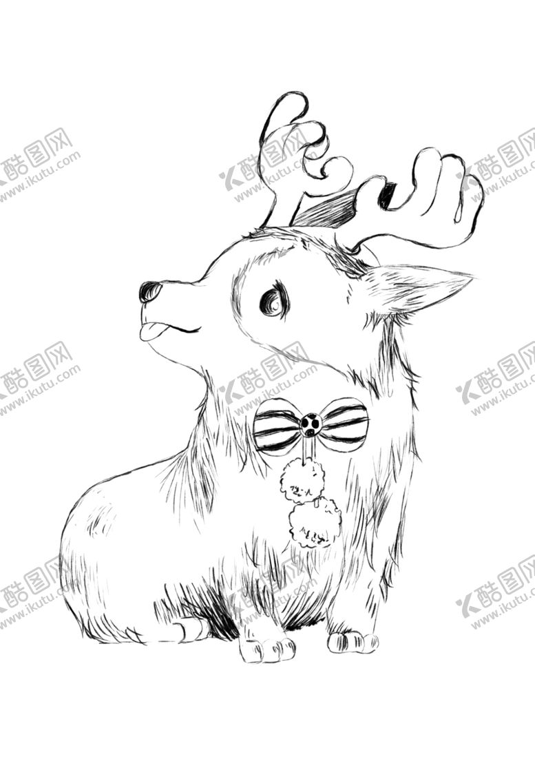 编号：65618707090608415276【酷图网】源文件下载-线稿柯基犬