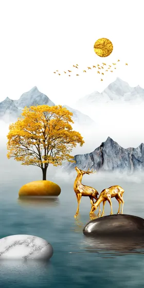 玄关装饰画发财鹿麋鹿灯带
