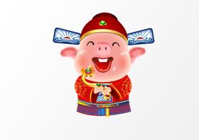 手绘财神卡通猪