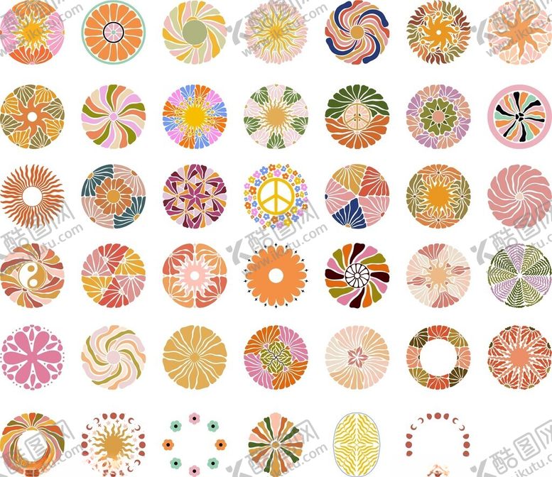 编号：48917704012153431601【酷图网】源文件下载-多彩圆形花纹图案集合