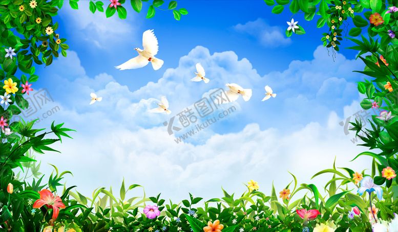 编号：75276705142216579195【酷图网】源文件下载-花鸟画小碎花背景墙