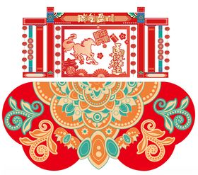 春节新年打卡拍照美陈背景地贴