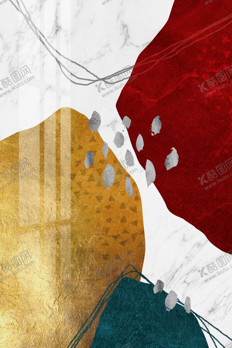 编号：57478009250535153541【酷图网】源文件下载-新中式色块拼接爵士白装饰画