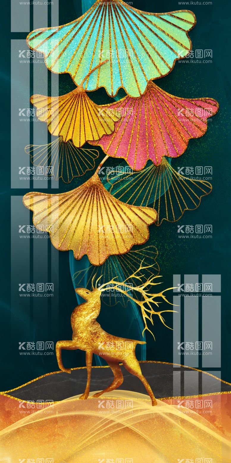 编号：62704309252256041247【酷图网】源文件下载-轻奢黑金麋鹿装饰画