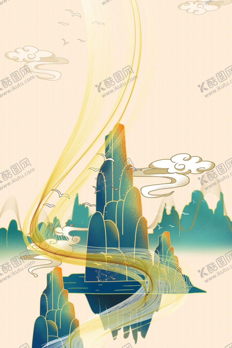 编号：17350809162236420835【酷图网】源文件下载-烫金山水壁画