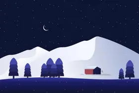 扁平风景装饰画月夜湖水海面自然光山峰海底