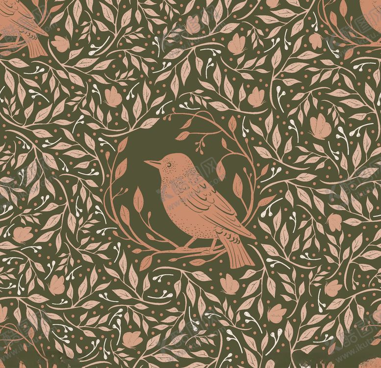 编号：79098410010129513573【酷图网】源文件下载-卡通花鸟植物底纹图案